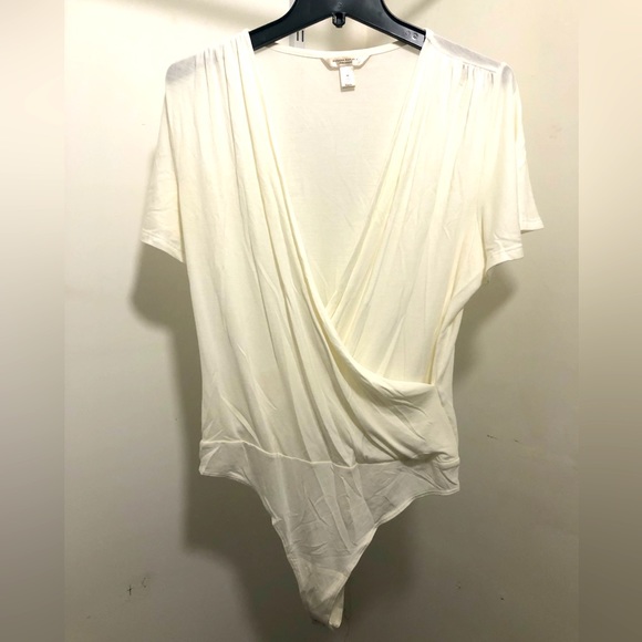 Bodysuit with Wrap Front and Short Flutter Sleeves - Picture 1 of 3